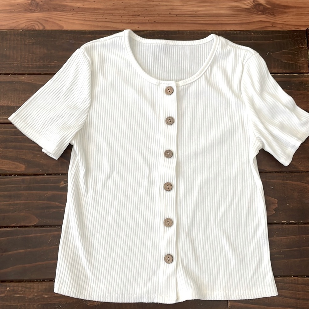 White button front tee